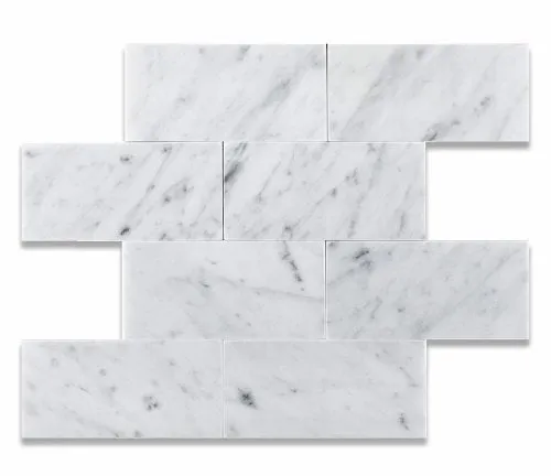 Carrara White 3 X 6 Marble Polished Brick Mosaic Tile - Lot of 50 sq. ft.