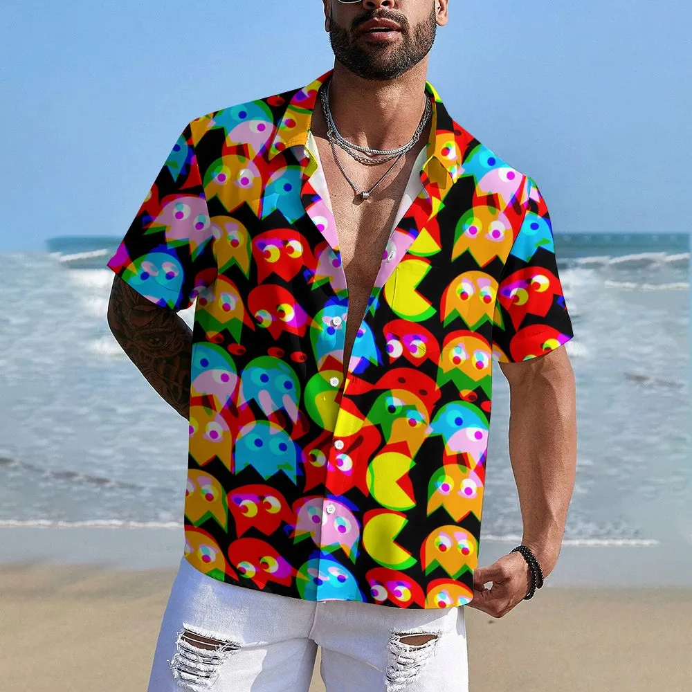 Cartoon Colorful Psychedelic Phantom Jellyfish And Yellow Mouth Monster Printing Shirt 2411004319