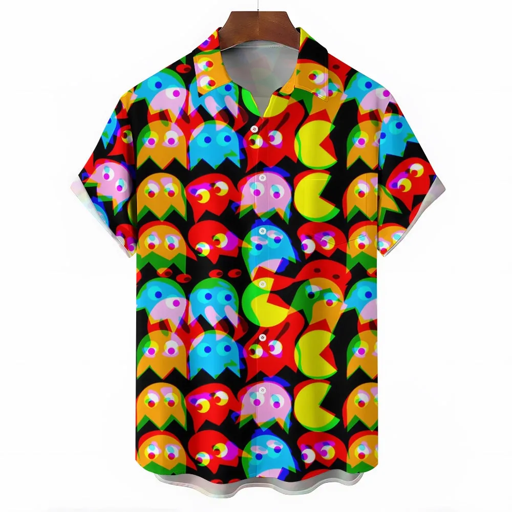 Cartoon Colorful Psychedelic Phantom Jellyfish And Yellow Mouth Monster Printing Shirt 2411004319