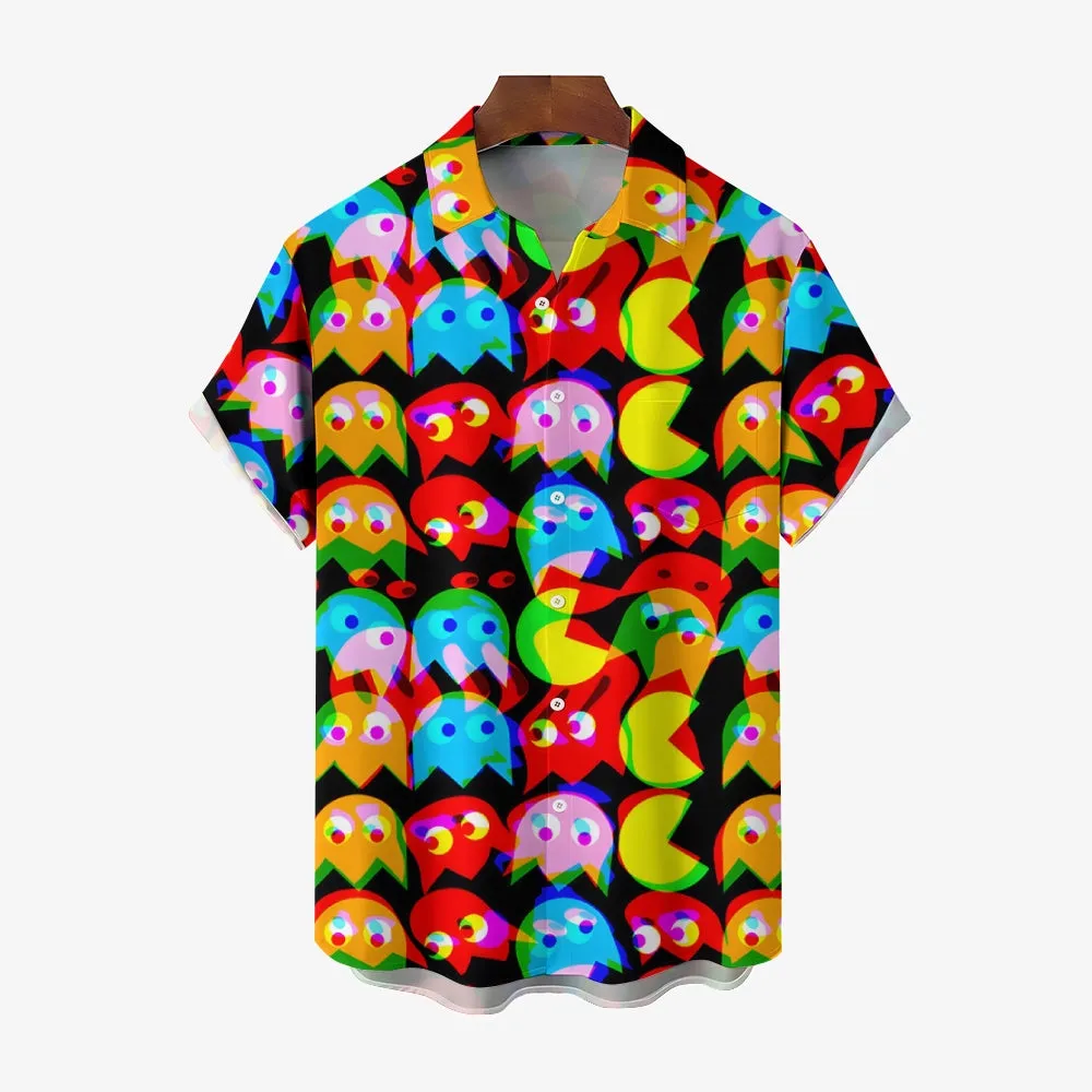 Cartoon Colorful Psychedelic Phantom Jellyfish And Yellow Mouth Monster Printing Shirt 2411004319