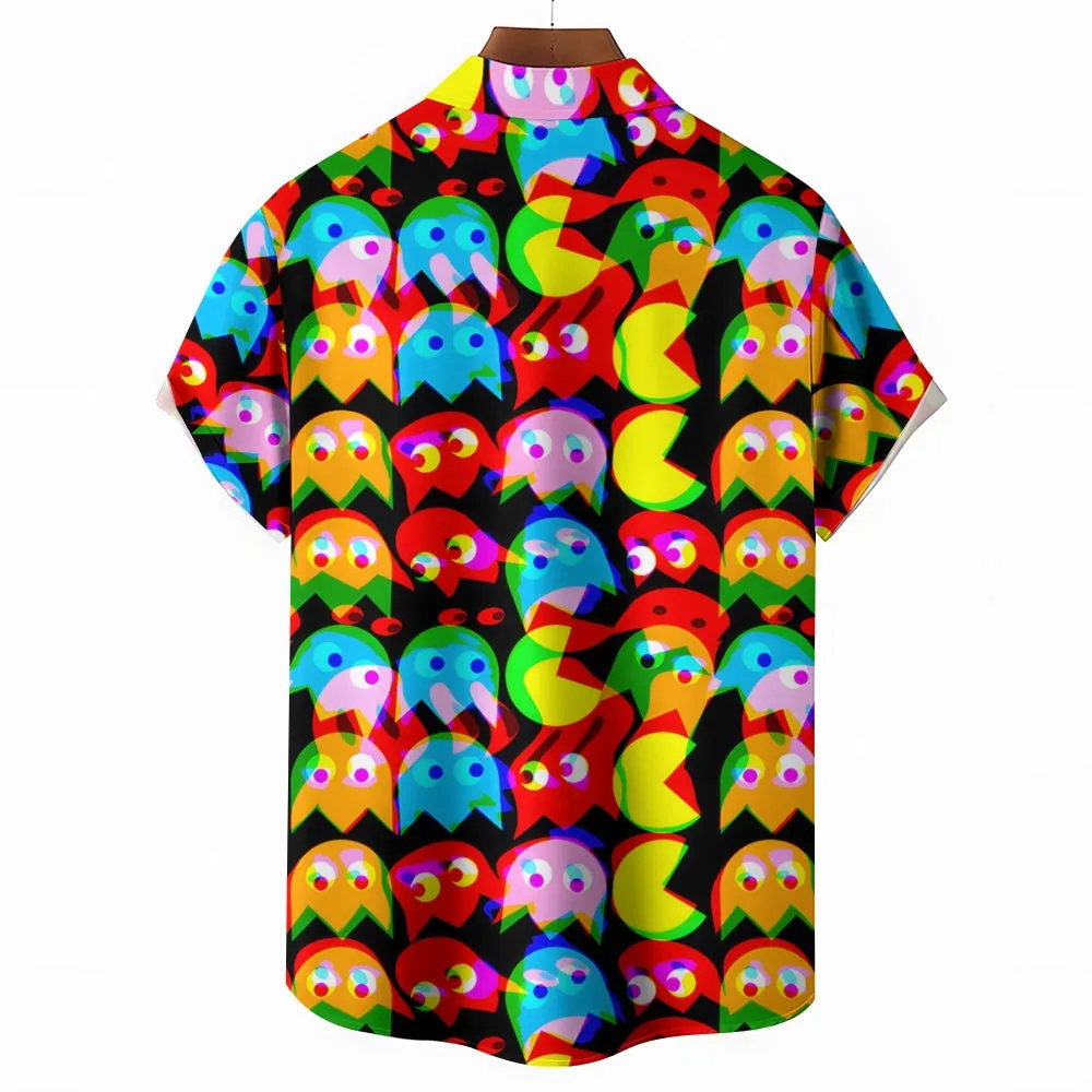 Cartoon Colorful Psychedelic Phantom Jellyfish And Yellow Mouth Monster Printing Shirt 2411004319