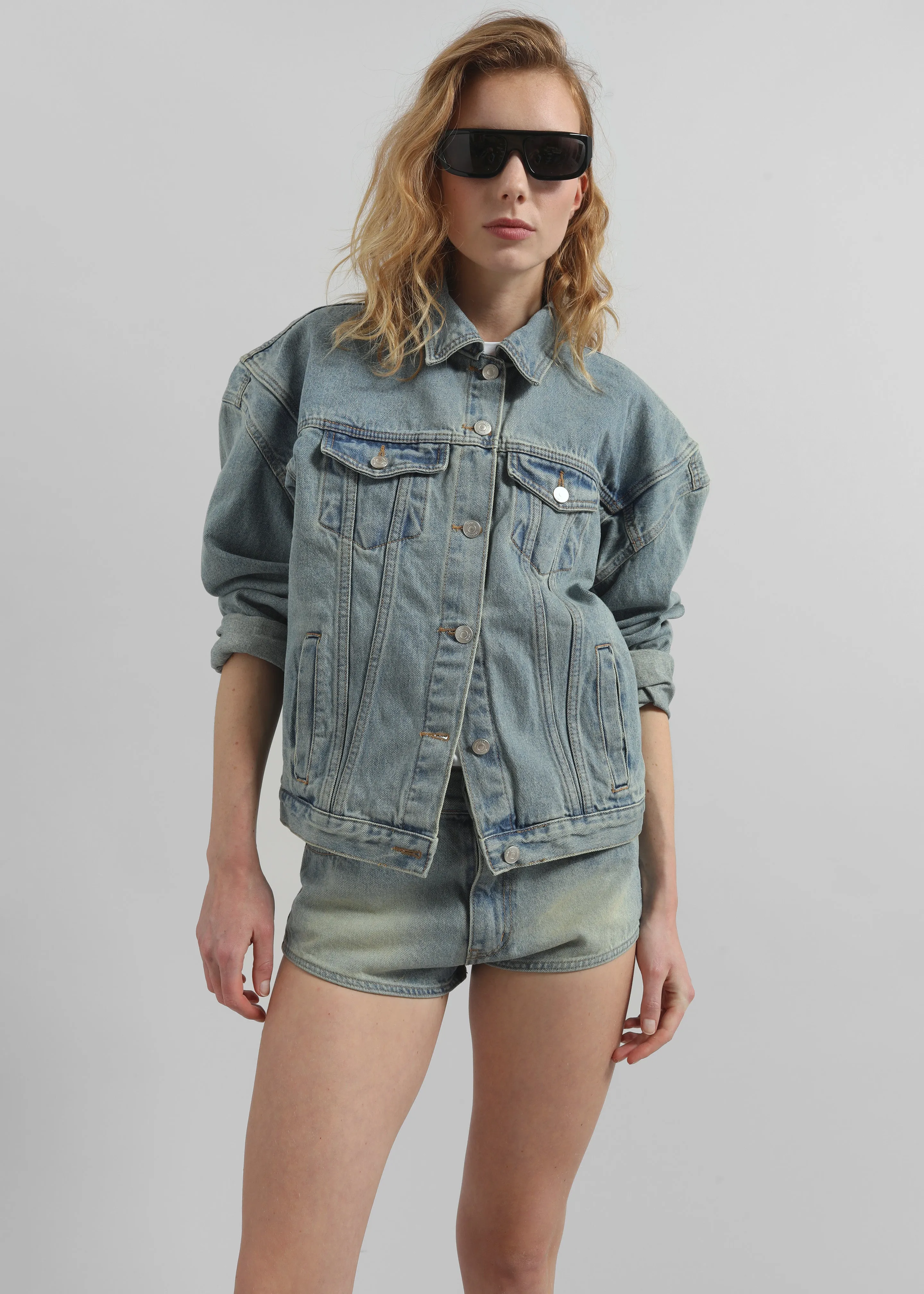 Ceylon Sharp Shoulder Denim Jacket - Light Wash