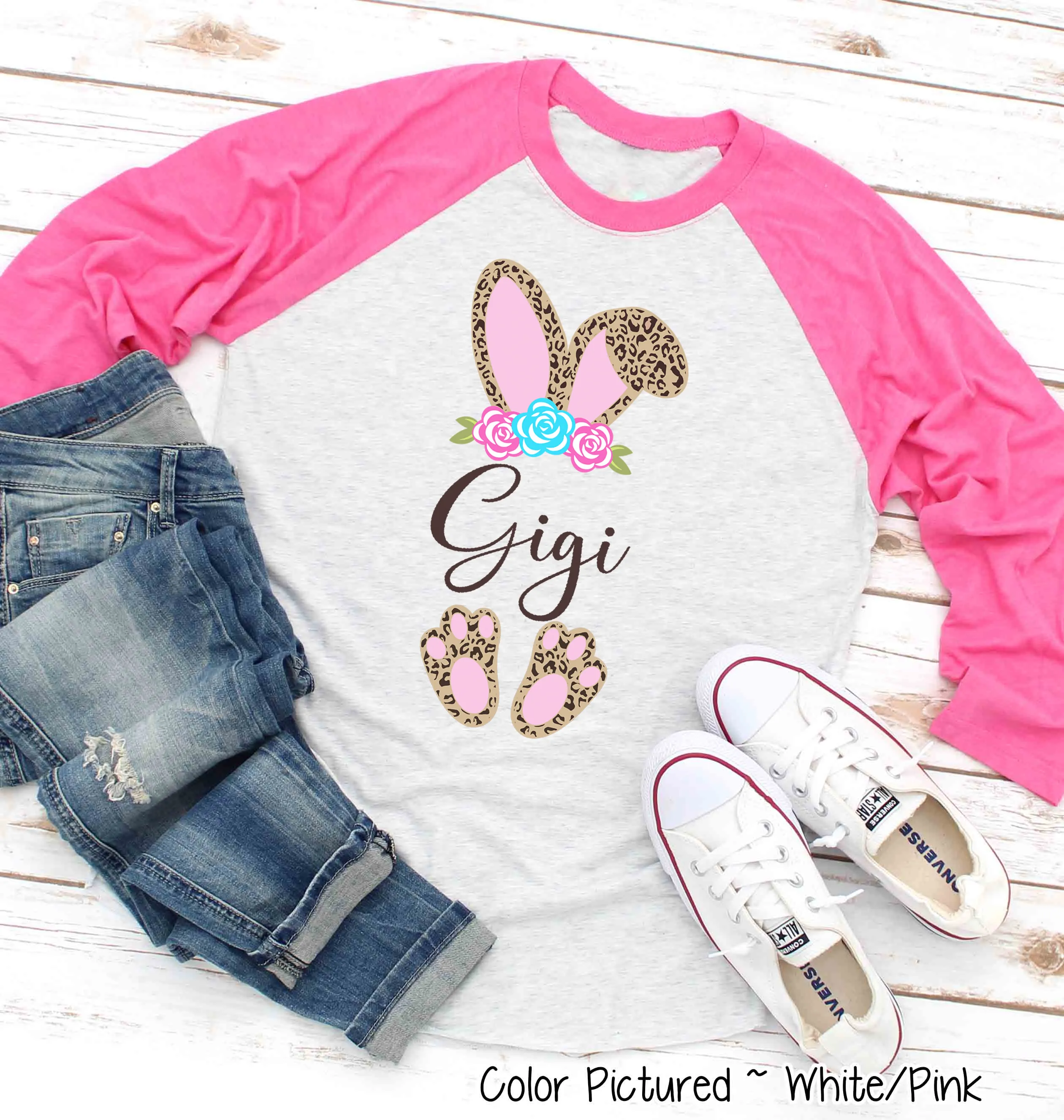 Cheetah Leopard Print Bunny Ears with Gigi Easter Tee