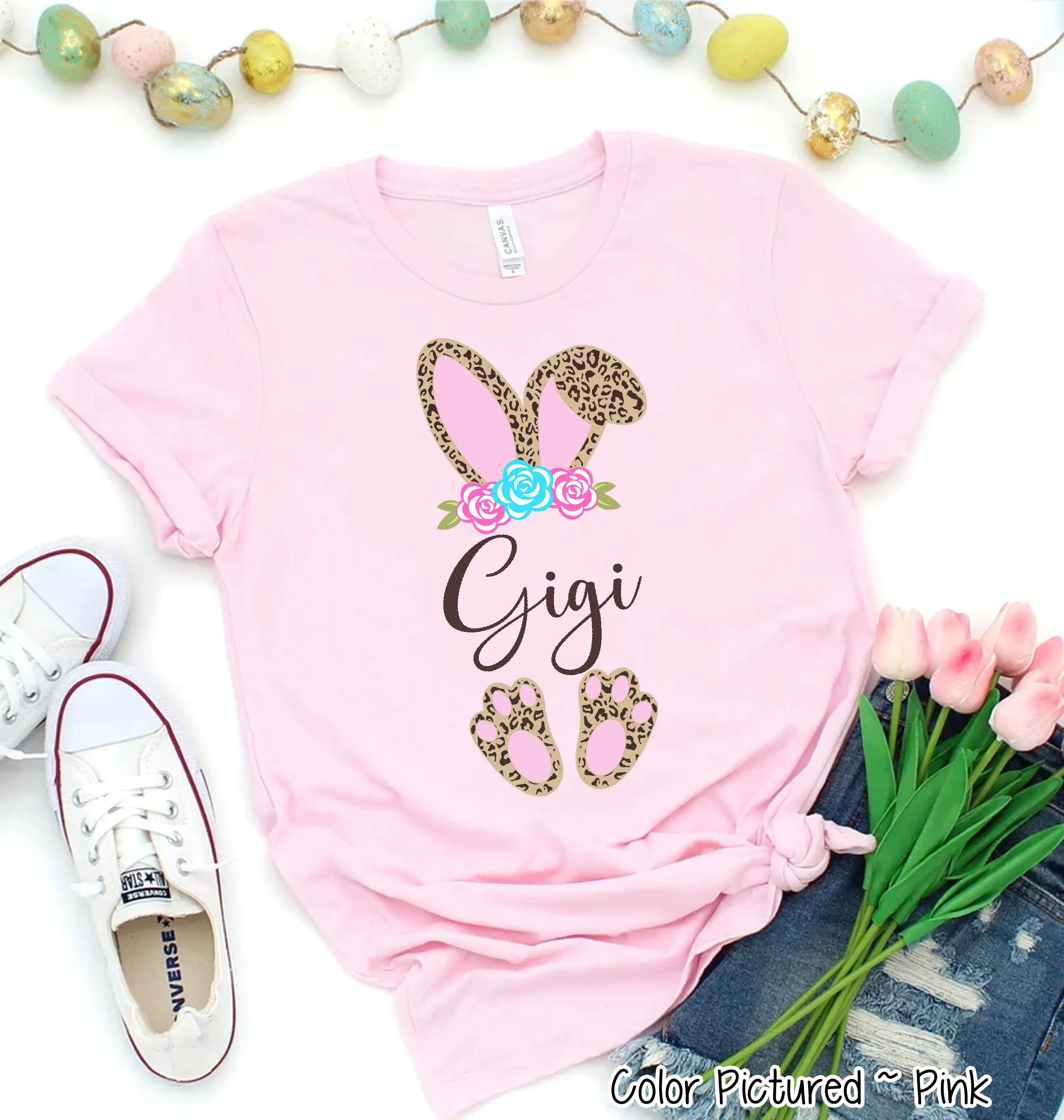 Cheetah Leopard Print Bunny Ears with Gigi Easter Tee