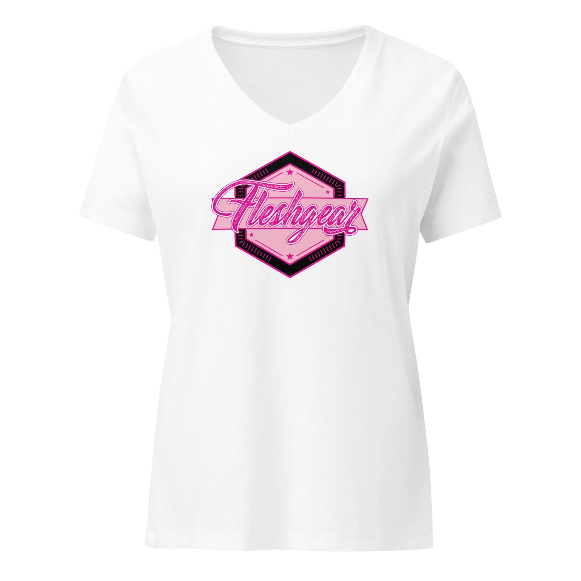 CHEVRON V-NECK TEE- PINK