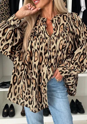 Chic Wild Essence Leopard Print Button-Down Blouse
