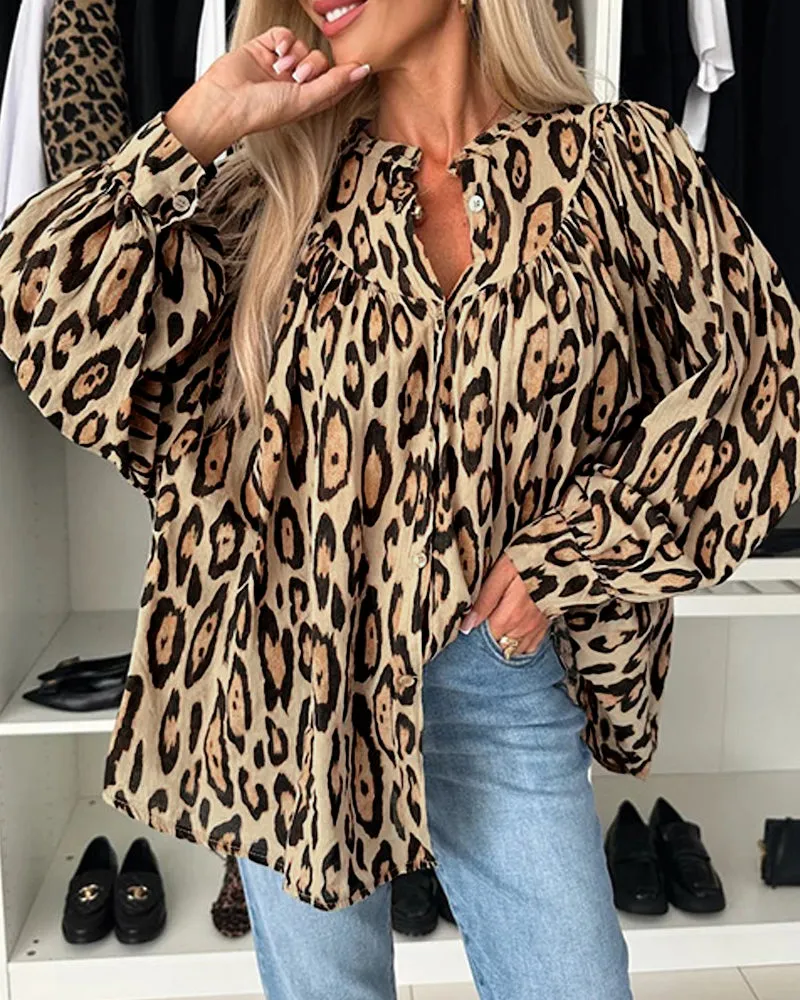 Chic Wild Essence Leopard Print Button-Down Blouse