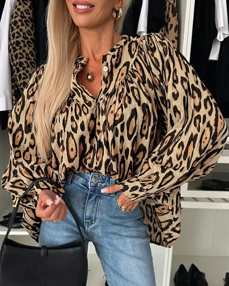 Chic Wild Essence Leopard Print Button-Down Blouse