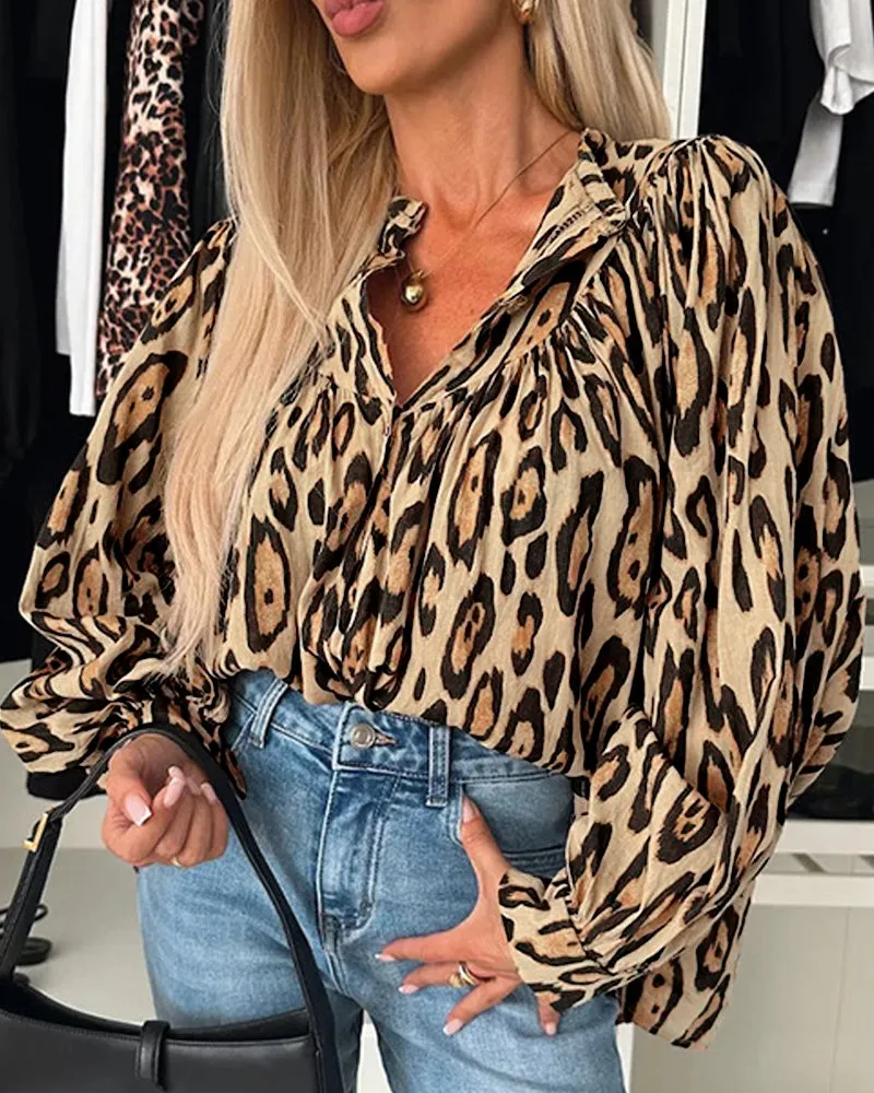 Chic Wild Essence Leopard Print Button-Down Blouse