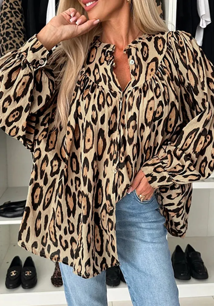 Chic Wild Essence Leopard Print Button-Down Blouse