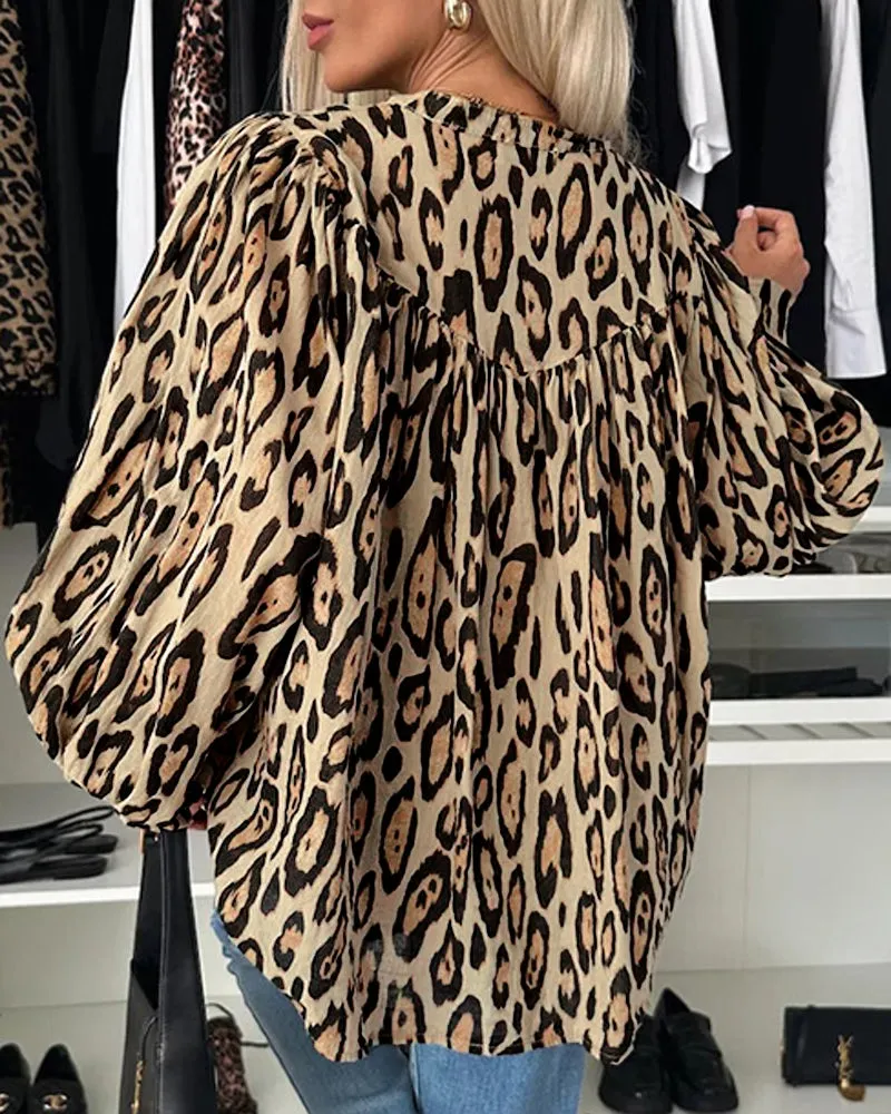 Chic Wild Essence Leopard Print Button-Down Blouse