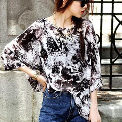 Chiffon Tops Novelty Ladies Floral Print Casual Loose Blouses Shirts Plus Size 4XL 5XL 6XL Women's Tops Blouses