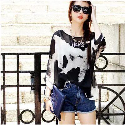 Chiffon Tops Novelty Ladies Floral Print Casual Loose Blouses Shirts Plus Size 4XL 5XL 6XL Women's Tops Blouses