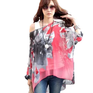 Chiffon Tops Novelty Ladies Floral Print Casual Loose Blouses Shirts Plus Size 4XL 5XL 6XL Women's Tops Blouses