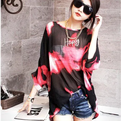 Chiffon Tops Novelty Ladies Floral Print Casual Loose Blouses Shirts Plus Size 4XL 5XL 6XL Women's Tops Blouses