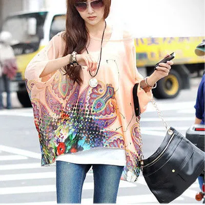Chiffon Tops Novelty Ladies Floral Print Casual Loose Blouses Shirts Plus Size 4XL 5XL 6XL Women's Tops Blouses