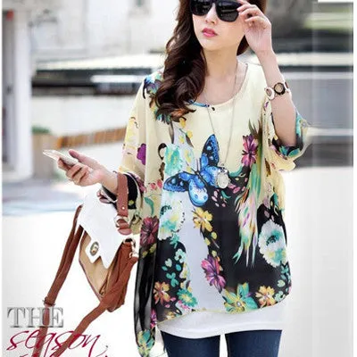 Chiffon Tops Novelty Ladies Floral Print Casual Loose Blouses Shirts Plus Size 4XL 5XL 6XL Women's Tops Blouses