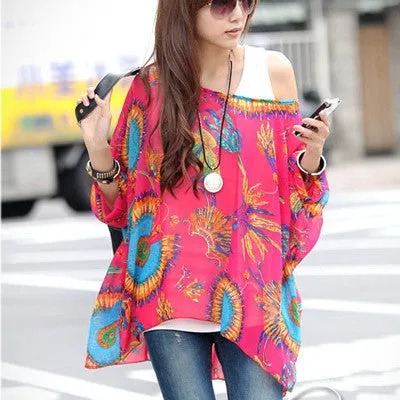 Chiffon Tops Novelty Ladies Floral Print Casual Loose Blouses Shirts Plus Size 4XL 5XL 6XL Women's Tops Blouses