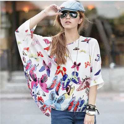 Chiffon Tops Novelty Ladies Floral Print Casual Loose Blouses Shirts Plus Size 4XL 5XL 6XL Women's Tops Blouses