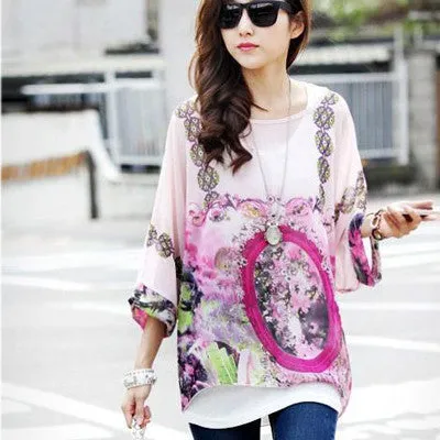 Chiffon Tops Novelty Ladies Floral Print Casual Loose Blouses Shirts Plus Size 4XL 5XL 6XL Women's Tops Blouses