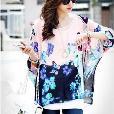 Chiffon Tops Novelty Ladies Floral Print Casual Loose Blouses Shirts Plus Size 4XL 5XL 6XL Women's Tops Blouses