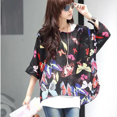 Chiffon Tops Novelty Ladies Floral Print Casual Loose Blouses Shirts Plus Size 4XL 5XL 6XL Women's Tops Blouses