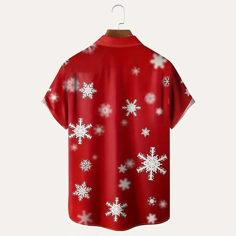 Christmas Santa Claus Elk Print Short-Sleeved Shirt