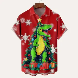 Christmas Santa Claus Elk Print Short-Sleeved Shirt