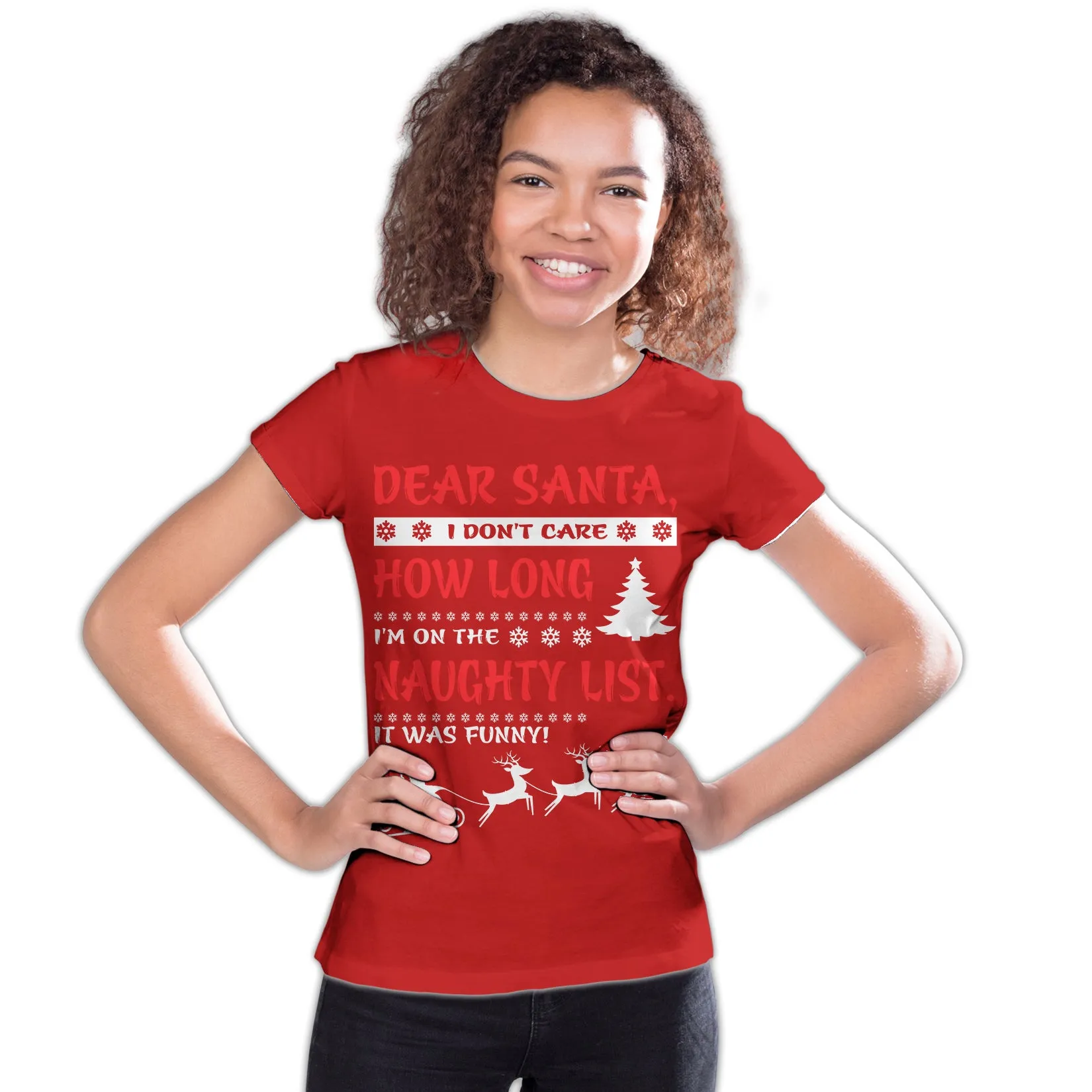 Christmas Santa Naughty List Cute Funny Gag Xmas Day Joke Youth T-Shirt
