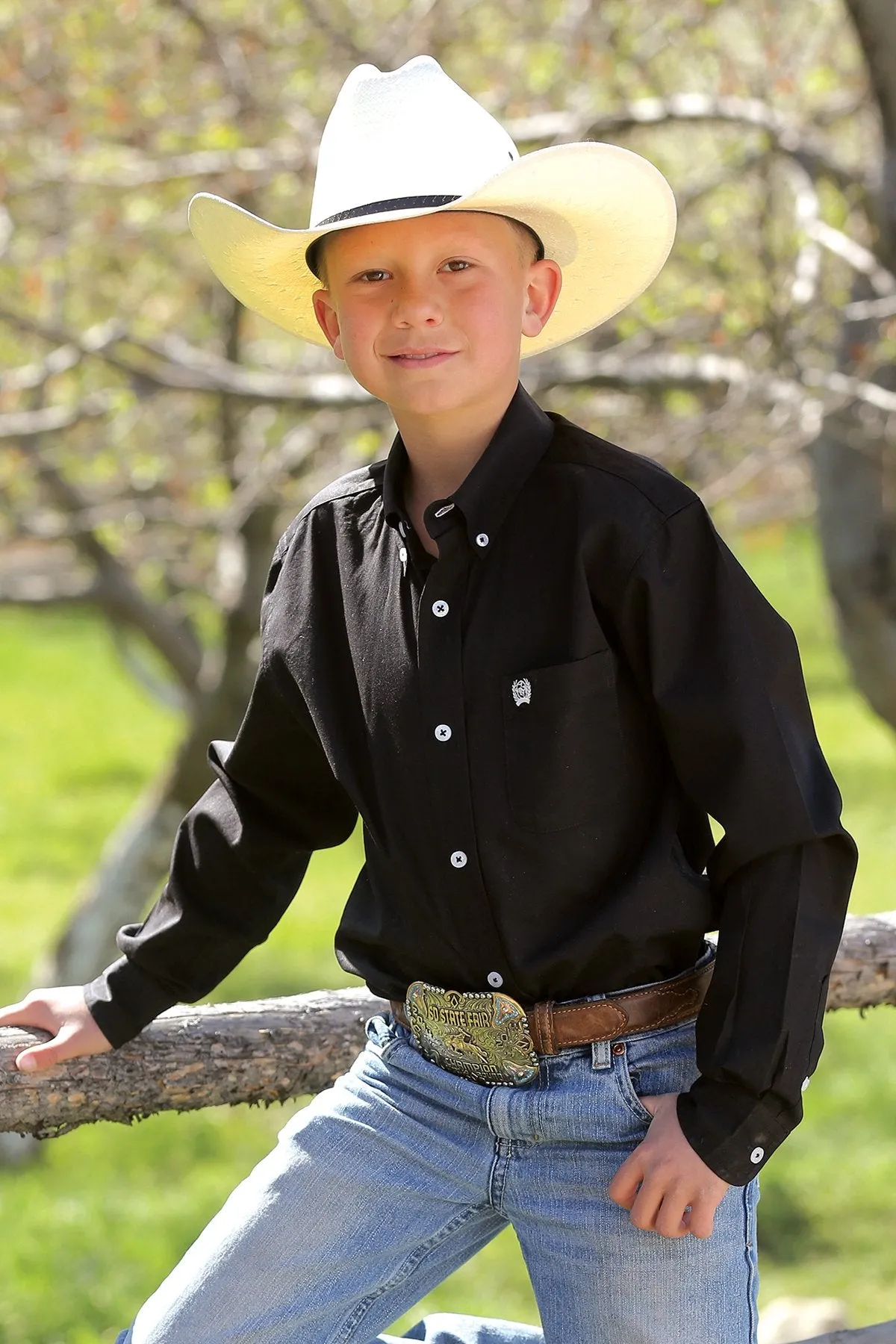 CINCH Boy's Solid Black Button-Down Western Shirt