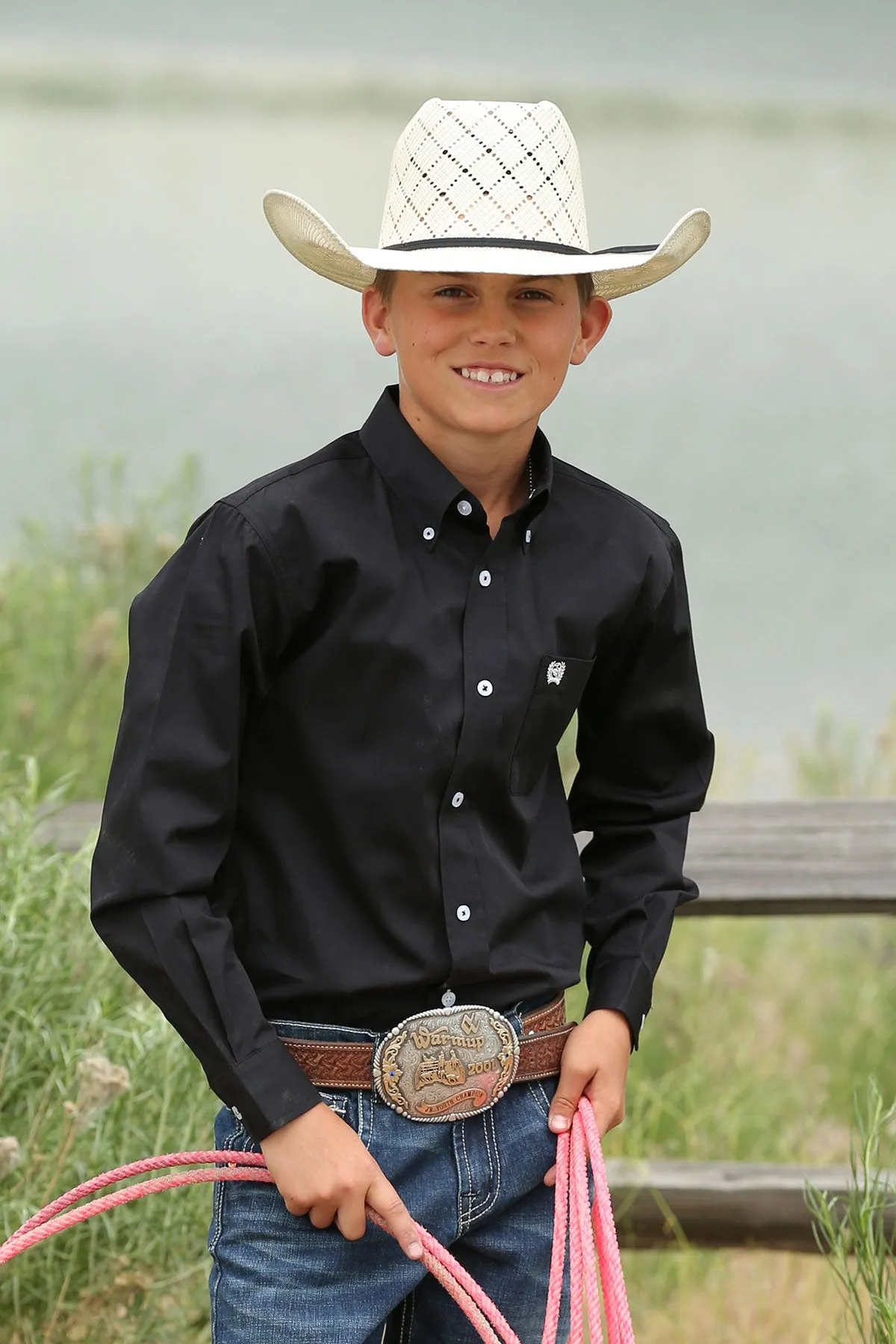 CINCH Boy's Solid Black Button-Down Western Shirt