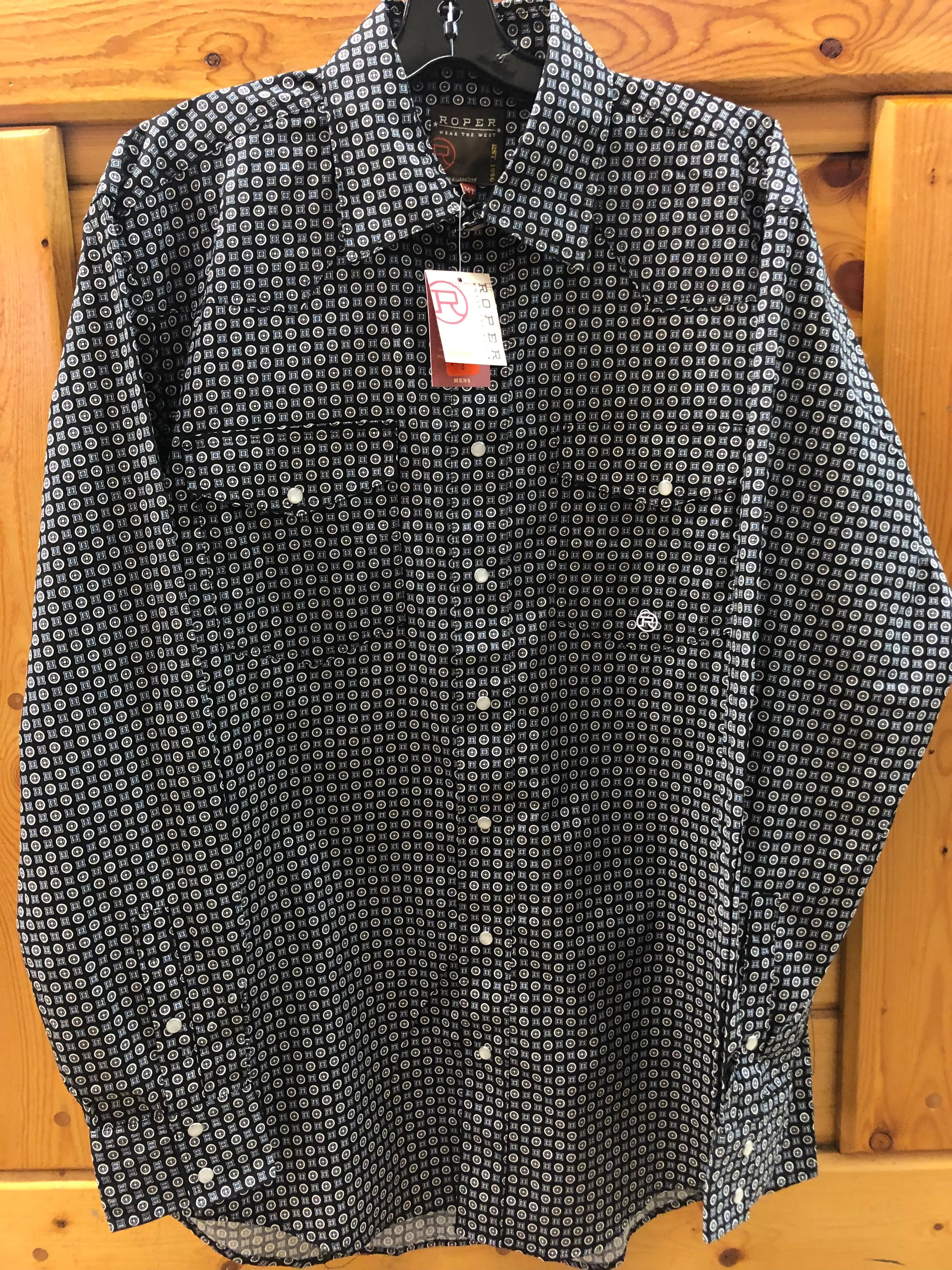 CL03-001-0725-0789-MT-Black Roper Shirt L/S Circle Square Foulard - Snaps