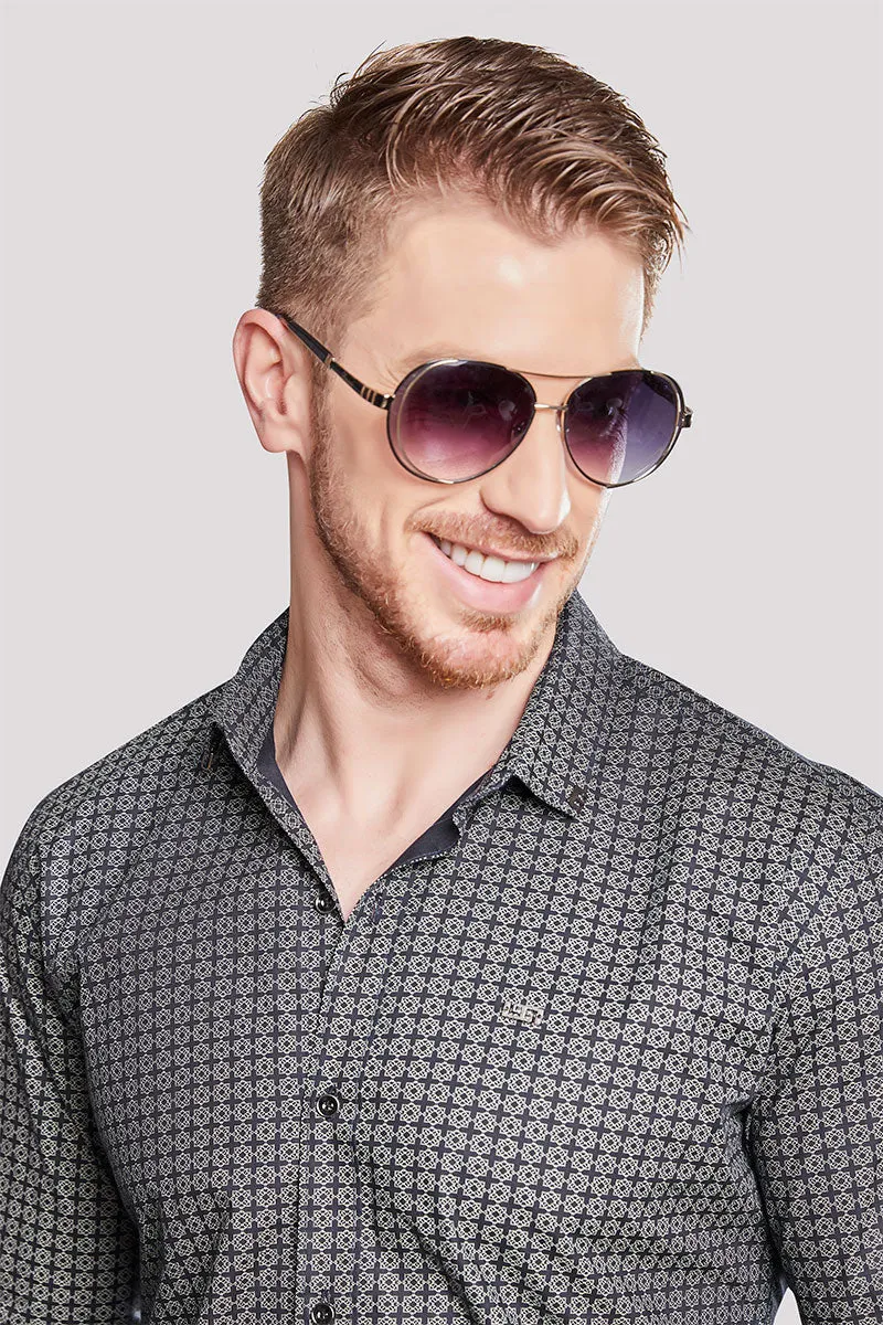 Claudio Navy Blue Print Check Shirt