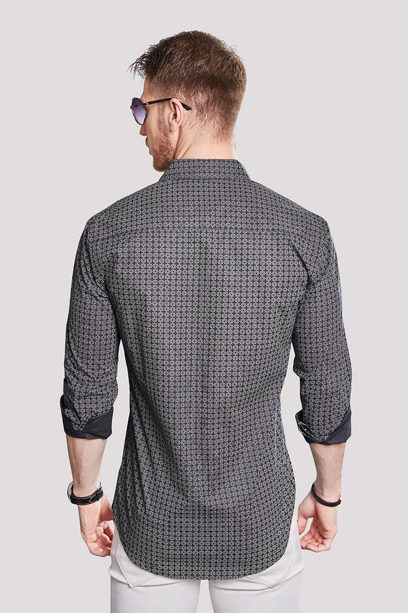 Claudio Navy Blue Print Check Shirt