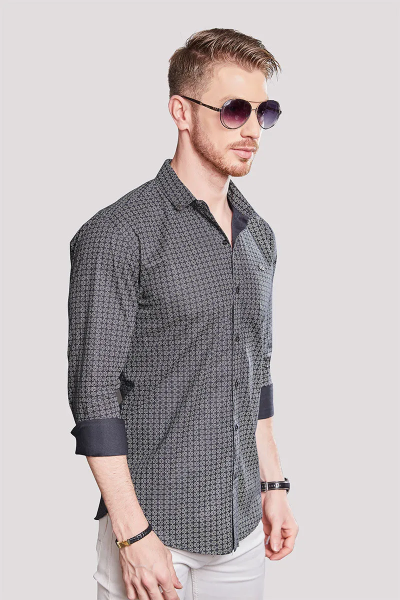 Claudio Navy Blue Print Check Shirt