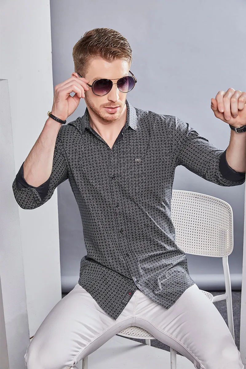 Claudio Navy Blue Print Check Shirt