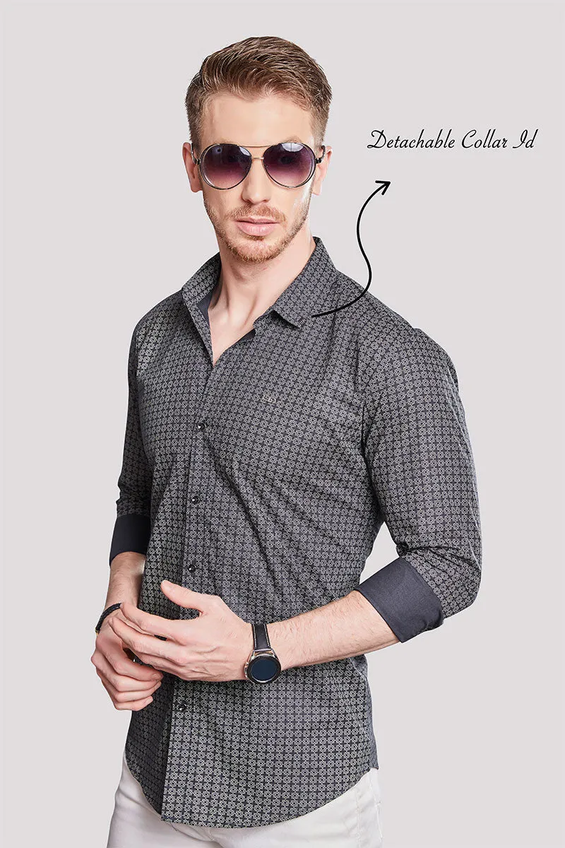 Claudio Navy Blue Print Check Shirt