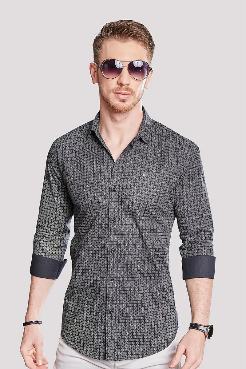 Claudio Navy Blue Print Check Shirt