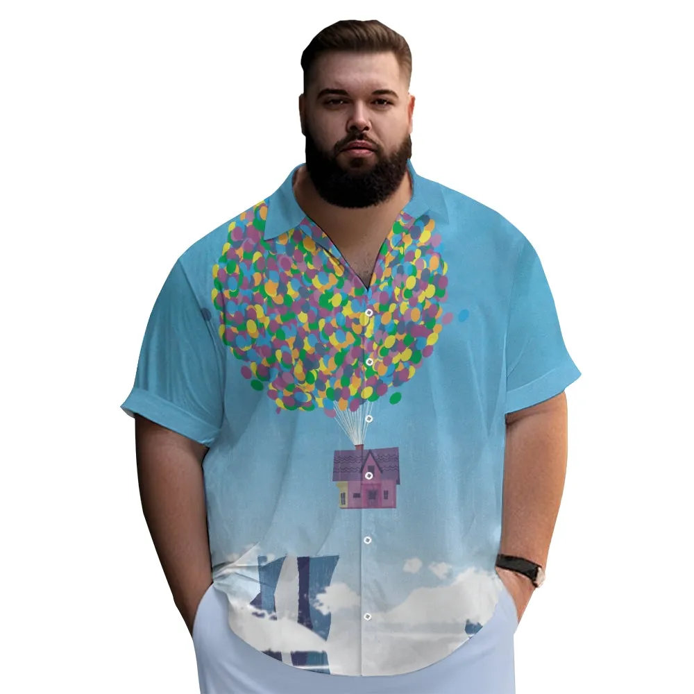 Colorful Balloon And Flying House Print Short-Sleeved Shirt 2406002476