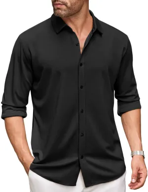 COOFANDY Mens Long Sleeve Dress Shirt Casual Button Down Shirts Wrinkle Free Untucked Shirt Black