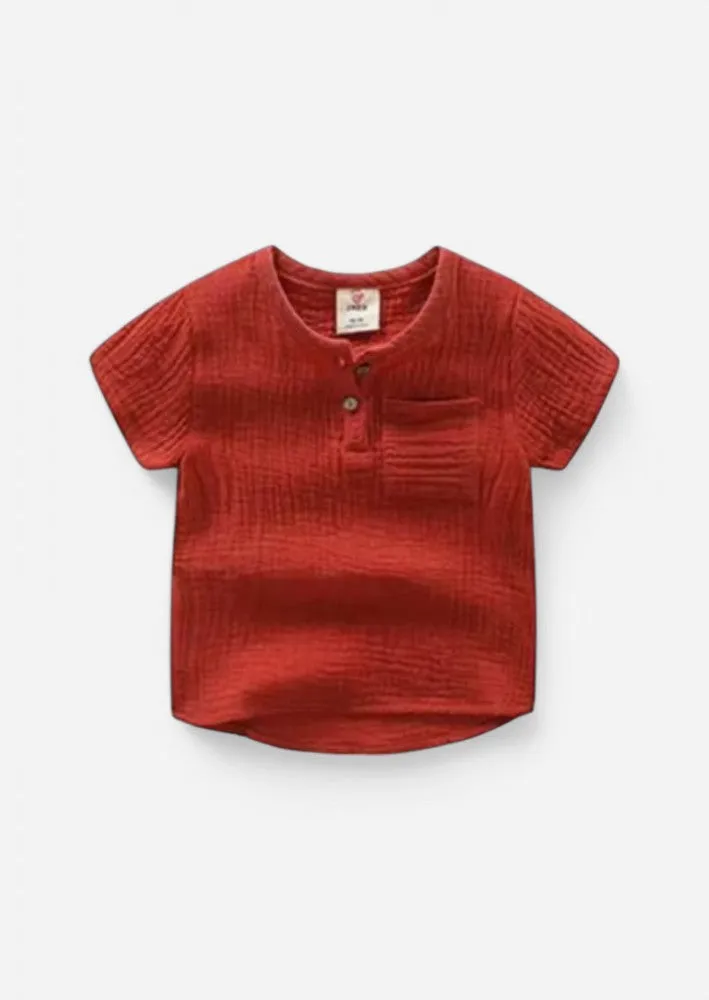 Cotton Bubble Gauze Shirt in Rust