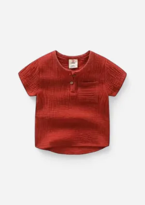 Cotton Bubble Gauze Shirt in Rust