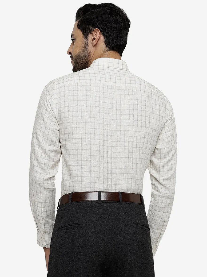 Cream Checked Regular Fit Formal Shirt | JadeBlue