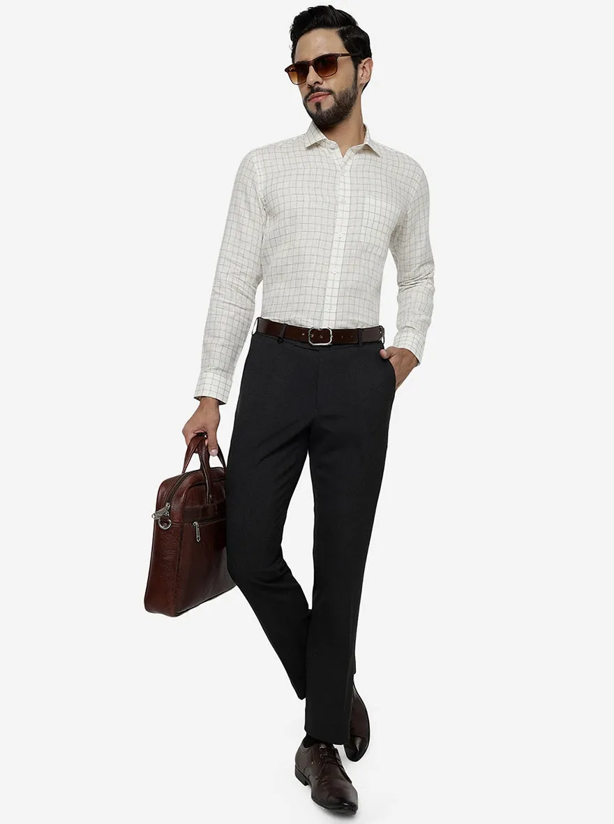 Cream Checked Regular Fit Formal Shirt | JadeBlue