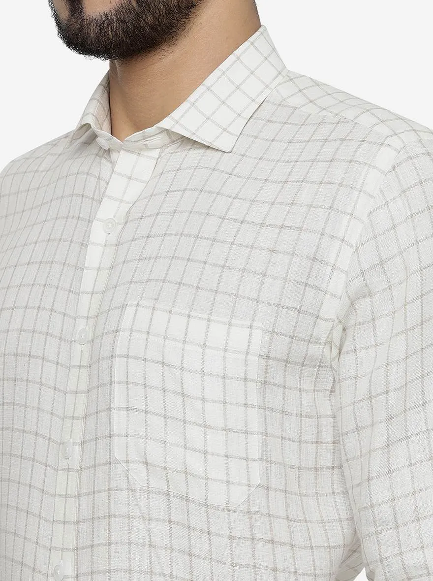Cream Checked Regular Fit Formal Shirt | JadeBlue
