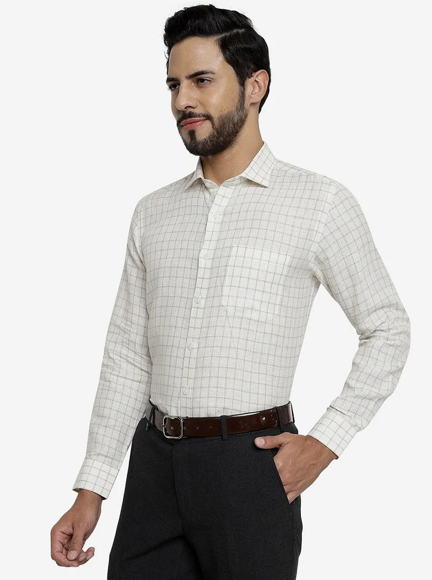 Cream Checked Regular Fit Formal Shirt | JadeBlue