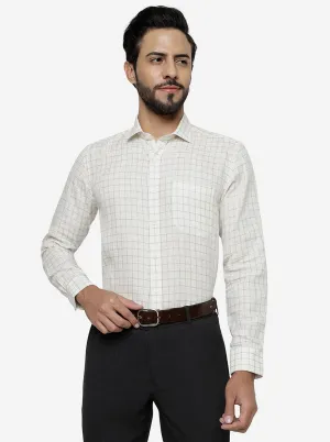 Cream Checked Regular Fit Formal Shirt | JadeBlue