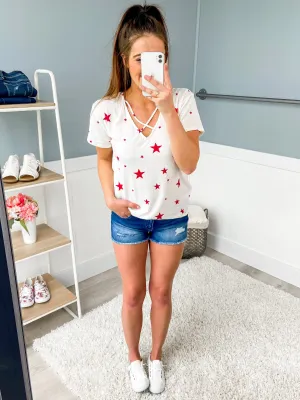 Criss Cross Star Top- Ivory & Red