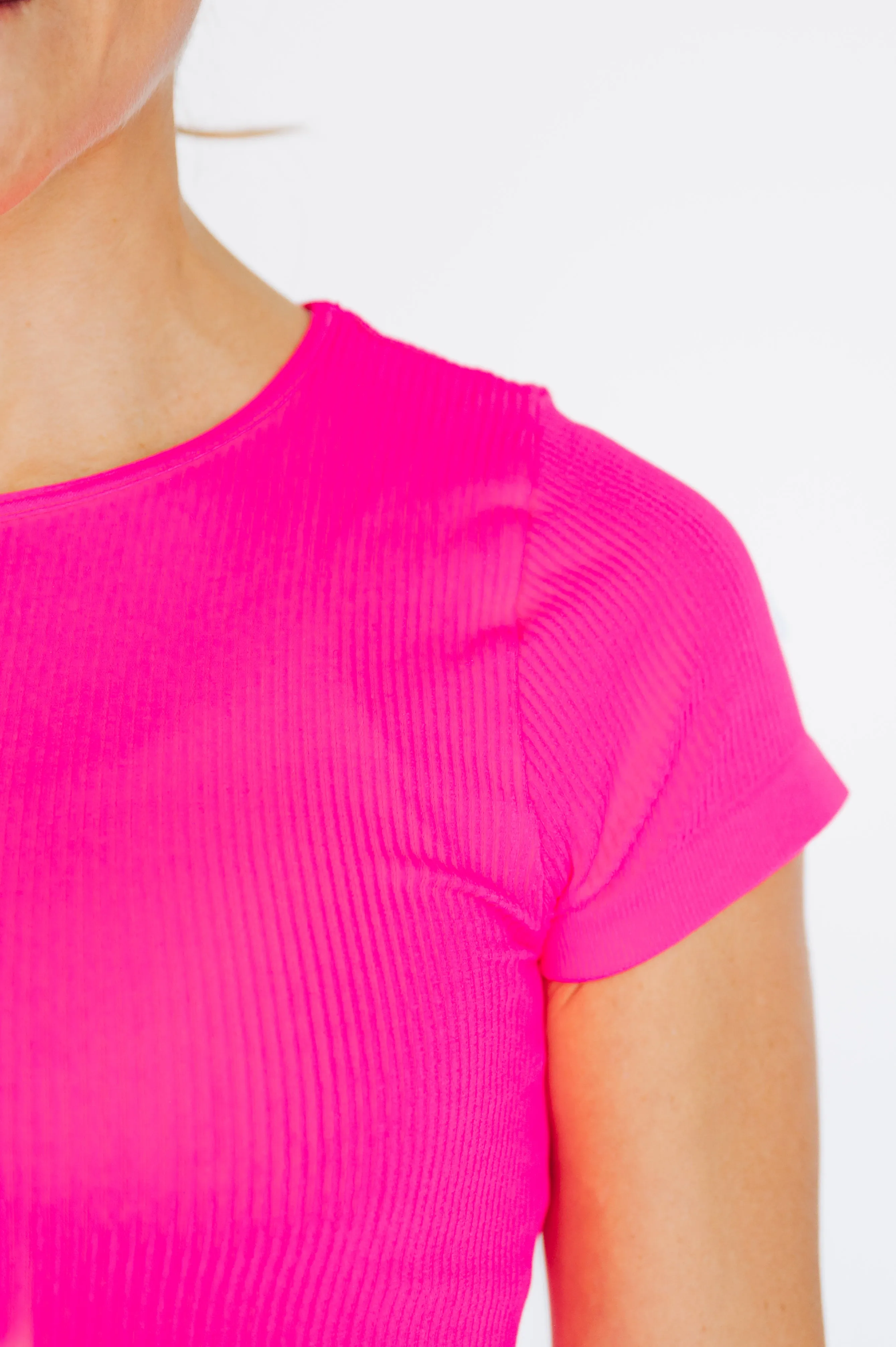 Cropped Ribbed Baby Tee - Neon Fuchsia