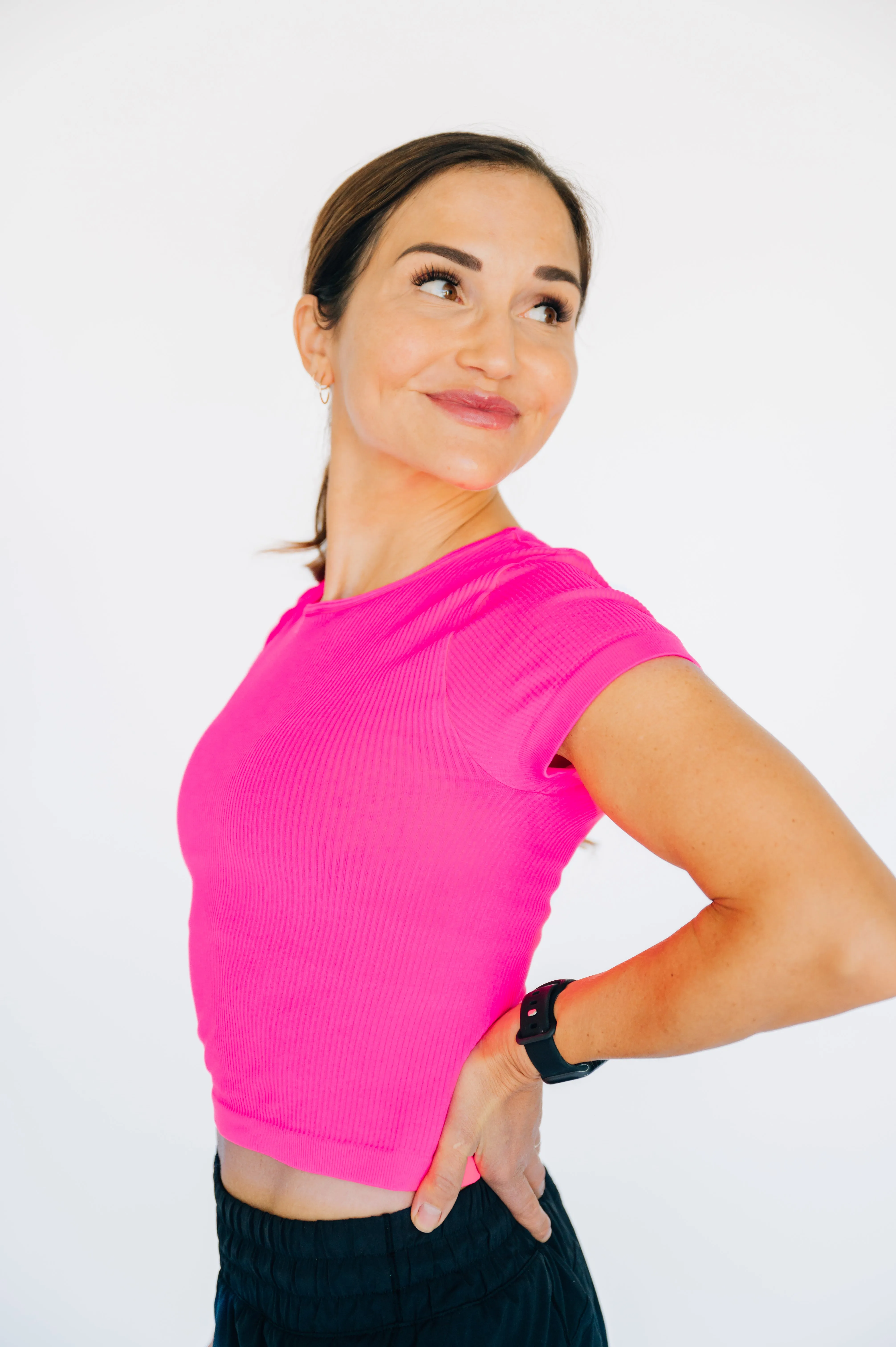 Cropped Ribbed Baby Tee - Neon Fuchsia